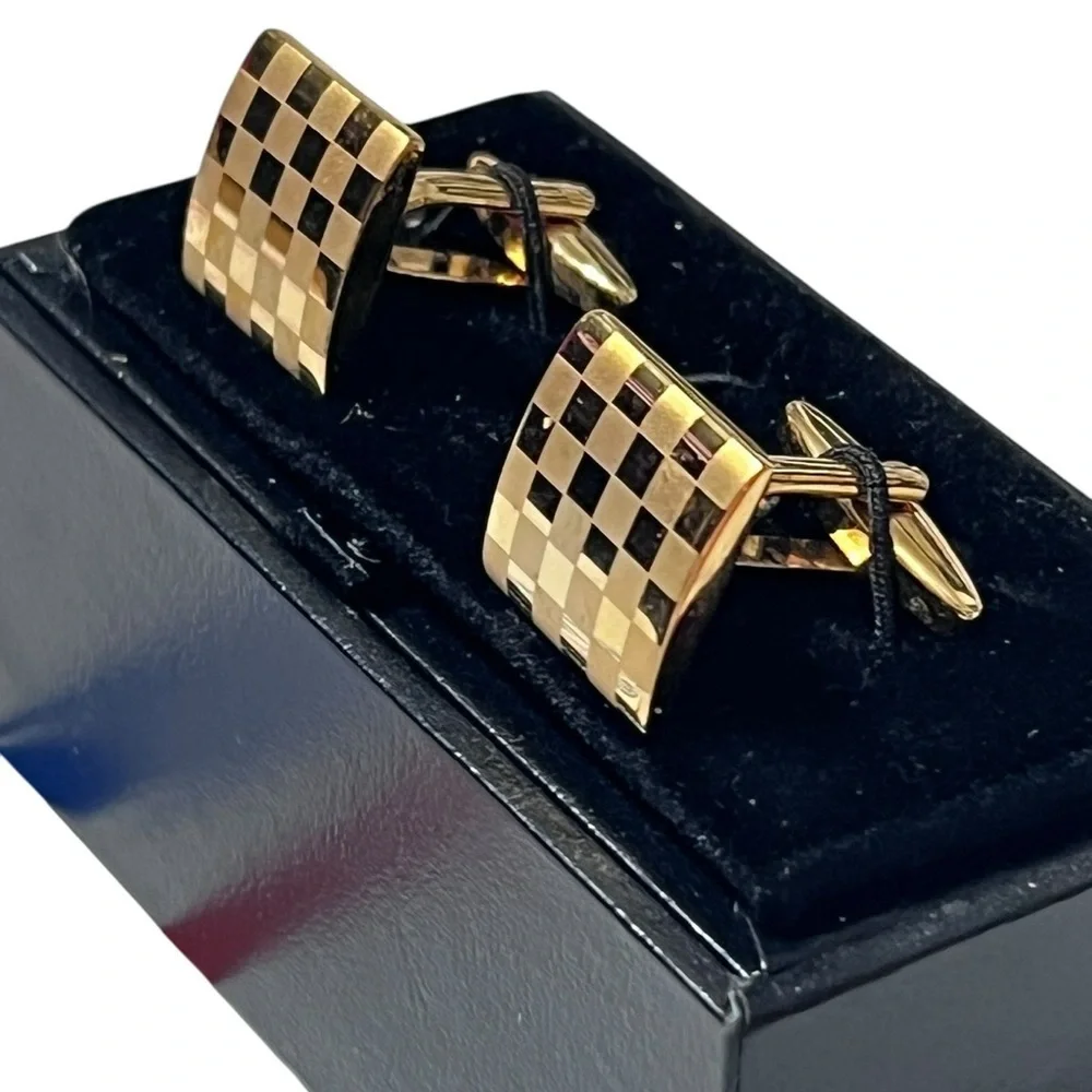 Gold Checkered Cufflinks☑️